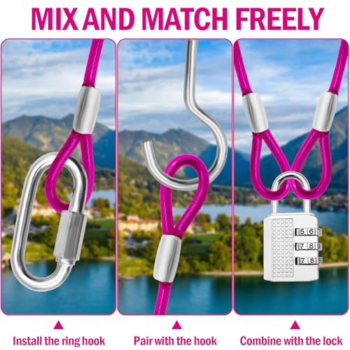 4.7mm(3/16") Steel Security Cable with Loops, Bike Lock Cable, 1Pack - color: Pink, size: 15FT-(1Pack)