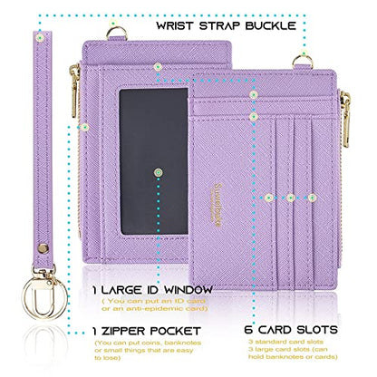 Wikavanli Women Slim Rfid Blocking Credit Card Case Holder Wristlet Zip ID Case Wallet Small Compact Leather Wallet Coin Purse with Keychain (Light Purple a) - color: Light Purple a