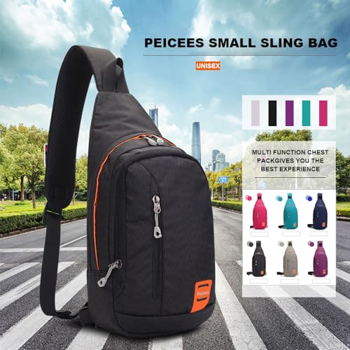 Peicees Small Sling Backpack Waterproof Unisex Shoulder Bag Chest Crossbody Daypack - color: 2_black, size: Large
