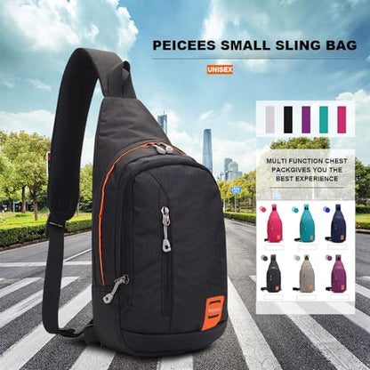 Peicees Small Sling Backpack Waterproof Unisex Shoulder Bag Chest Crossbody Daypack - color: 2_black, size: Large