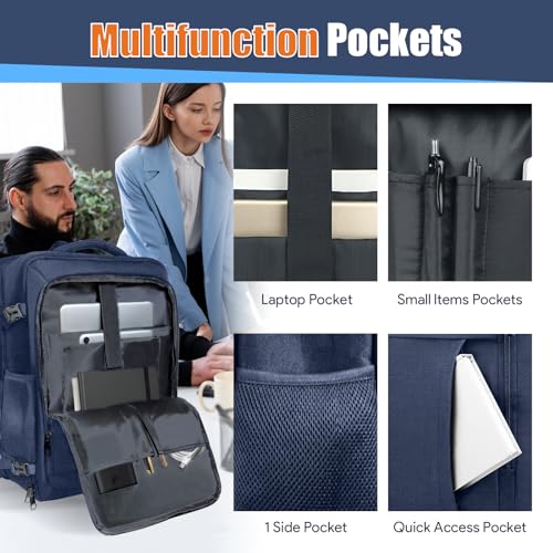 55L Travel Backpack, Carry On Backpack Fits 18.4-19" Laptop, Blue - color: Blue, size: 18.4 inch (22"x14"x10")