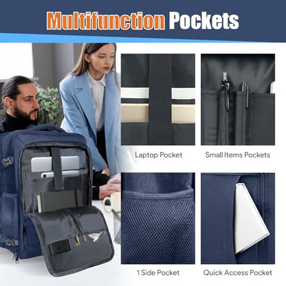 55L Travel Backpack, Carry On Backpack Fits 18.4-19" Laptop, Blue - color: Blue, size: 18.4 inch (22"x14"x10")