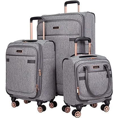 kensie Hudson Softside 3-Piece Spinner Luggage Set, Heather Gray - color: Heather Gray