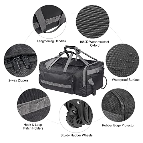 REDCAMP 85L/120L/140L Foldable Duffle Bag with Wheels, Large Travel Duffel Bag - color: 140L Black and Grey with Sturdy Bottom