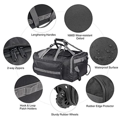 REDCAMP 85L/120L/140L Foldable Duffle Bag with Wheels, Large Travel Duffel Bag - color: 140L Black and Grey with Sturdy Bottom