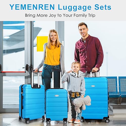 Luggage Sets Hardside Lightweight Suitcase with Spinner Wheels TSA Lock, 3-Piece Set (20/24/28) - color: SkyBlue