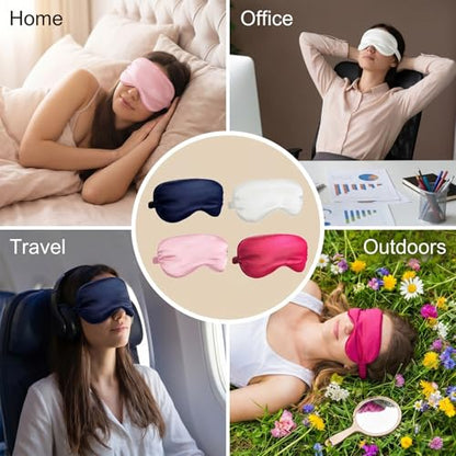 4pcs Sleep Mask, Silk Eye Mask for Sleeping Eyes Cover Blackout Eye Masks, Elastic Adjustable Soft Night Eyes Shade for Sleeping Women Men