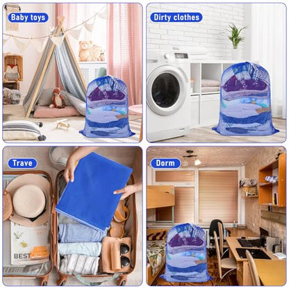 Windyun 9 Pcs Mesh Laundry Bags Drawstring Lockable Travel Storage, Blue - color: Blue