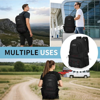 Hiking Daypack Camping Expandable Travel Backpack Men Women 50L - color: Black, size: Large