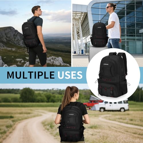 Hiking Daypack Camping Expandable Travel Backpack Men Women 50L - color: Black, size: Large