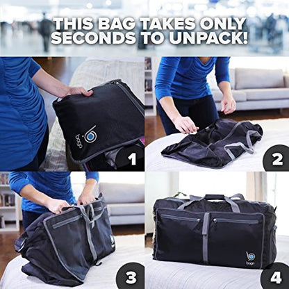 Bago Travel Duffle Bag for Women & Men. Extra Large Foldable Duffel Bags - color: All Black, size: 120L