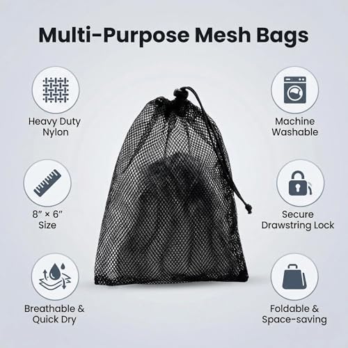 20pcs Small Mesh Bags NylonMesh Backpack Drawstring Storage Black Nylon Drawstring Bags Small Travel Stuff (6 x 8inch)