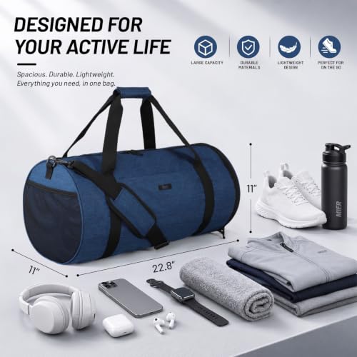 MIER Medium Gym Duffle Bag with Shoe Compartment & Wet Pocket, 35L, Navy - color: navy blue, size: 35L