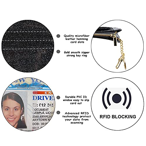 woogwin Slim RFID Credit Card Holder for Women Mini Front Pocket Wallet Purse With Keychain - color: Glitter Black