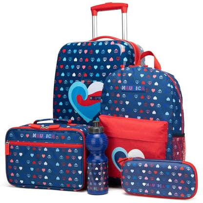Nautica Kids Luggage - 18" Airline Approved Rolling Hardside Upright Carry-on Suitcase Set with Wheels (Nautica Peace | 5pc School Set) - color: Nautica Peace | 5pc School Set