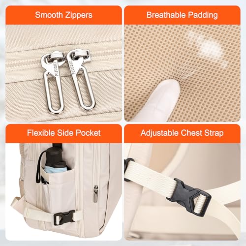PIJUSHI Laptop Travel Backpack Carry On Flight Approved Fits 16 inch Laptop - color: Beige