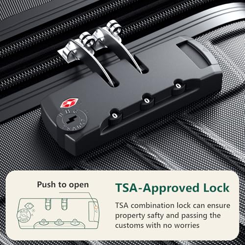 24 Inch Checked Luggage - Expandable Hardside Suitcases with 360° Spinner Wheels, TSA Lock, Airline-Approved Durable ABS Hardshell for Lightweight Travel & Business - color: Black, size: 24 IN