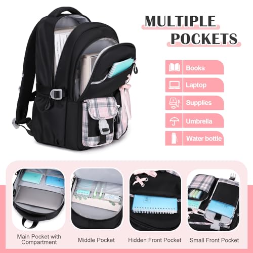 DIGOBAY Backpacks for Girls 3PCS School Backpack Lunch Box Pencil Pouch - color: Blackpink