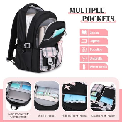 DIGOBAY Backpacks for Girls 3PCS School Backpack Lunch Box Pencil Pouch - color: Blackpink
