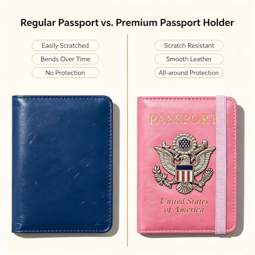 Premium Passport Holder for Travel RFID Blocking Passport Cover Slim - color: Pink
