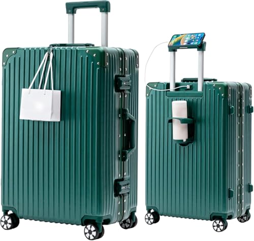 22-Inch Aluminum Frame Hardside Checked Luggage, Emerald Green - color: Green, size: 22 Inch Checked