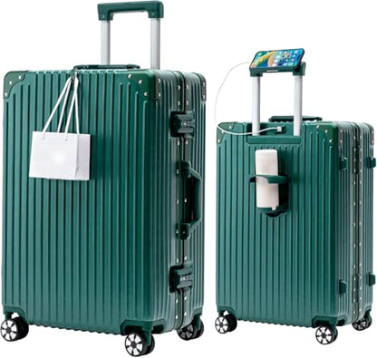 22-Inch Aluminum Frame Hardside Checked Luggage, Emerald Green - color: Green, size: 22 Inch Checked