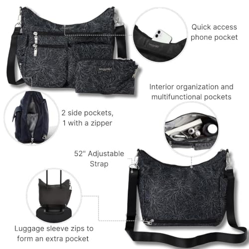 Baggallini Modern Everywhere Crossbody Bag for Women 11x9x4.5 Rfid Hobo Bag - color: Midnight Blossom Print