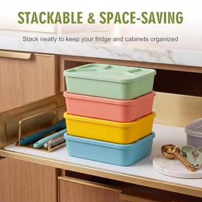 Ziliny 4 Pcs Silicone Bento Box Reusable Lunch Container, Bright Colors 1 - color: Bright Colors 1