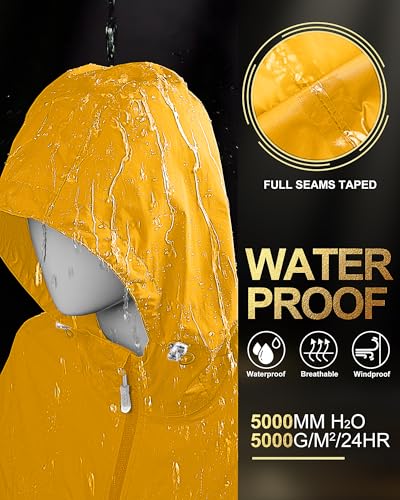 33,000ft Women's Waterproof Long Rain Coats Packable Rain Jacket with Hood - color: Amber Gold, size: 3X-Large