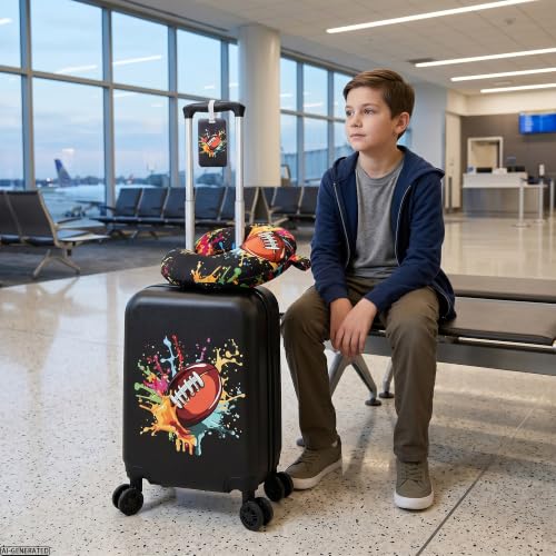 Kids Luggage Set for Boys Carry On Suitcase with Spinner Wheels Hardside Toddler Rolling Luggage for Travel, School, Airline Approved, Rugby Pattern - color: Rugby