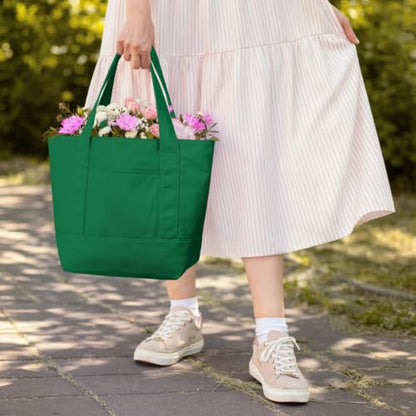 TOPDesign 1-Pack Small Canvas Tote Bag with an External Pocket, Reusable Bag, Top Zipper Closure, Daily Essentials (Green) - color: Green, size: Small