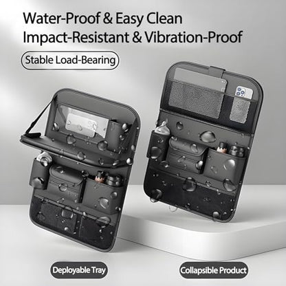 2 Pack Universal Foldable Car Backseat Organizer with Table Tray, Car Seat Back Protector with Touch Screen Phone Holder, Premium Leather Kick Mats with Storage Pockets Tissue Box (Black) - color: Blcak