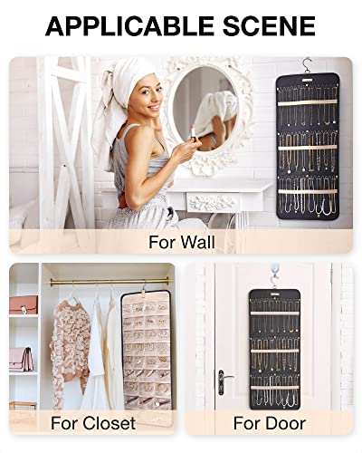 BAGSMART Hanging Jewelry Organizer Necklace/Earring/Ring 2-Sided L Black - color: Black, size: L