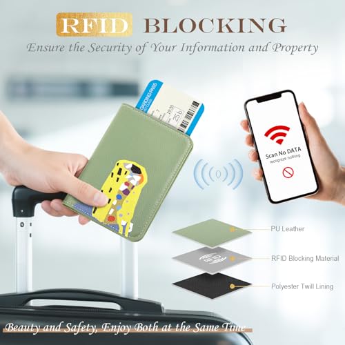 Lychii Passport Holder, RFID Blocking Travel Wallet, Slim Passport Cover - color: Green/Yellow