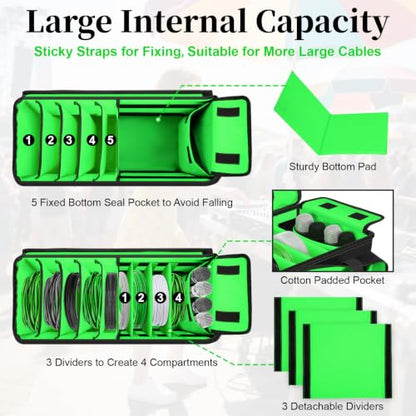 Large Dj Cable Bag with Detachable Dividers, Bottom Pad - color: Green, style: Dj Cable Bag