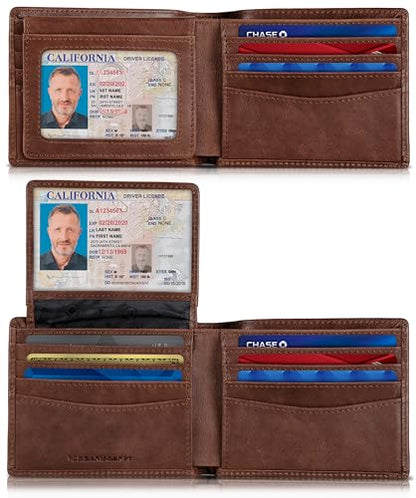 2 ID Window RFID Blocking Wallets for Men, Full Grain Leather Mens Bifold - color: Morning Roast Executive