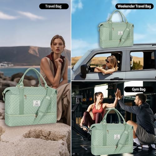 Weekender Bags for Women Travel with Shoe Compartment, Light Green - color: E-Light Blue