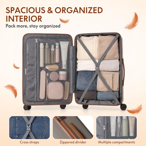 3-Piece PP Hardshell Luggage Set, 20"/24"/28", Coffee Brown - color: Coffee Brown