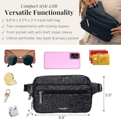 Baggallini Securtex Anti-Theft Belt Bag - color: Midnight Blossom