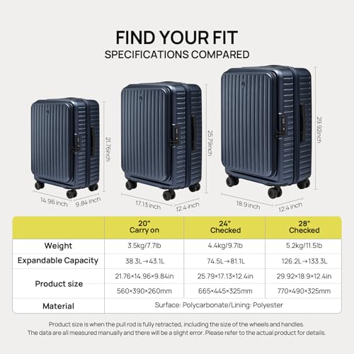 NINETYGO Top Opening 28 Inch Large Checked Luggage, Expandable & Lightweight, Scratch Resistant PC Hardside with Deep Cabin Design, TSA Lock & 360° Spinner Wheels (Navy Blue, Alps) - color: 05-Navy Blue, size: Checked 28-Inch