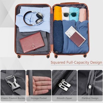 Luggage Sets, 3 Pcs Hardside Lightweight Suit case with Spinner Wheels & Lock - color: Brown Black, size: 20/24/28 Inch