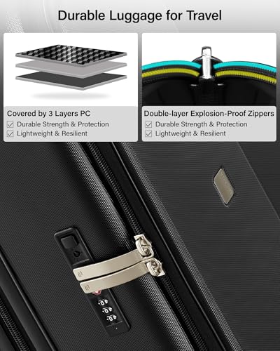 MILADA 24 Inch Checked Luggage, Expandable Hardshell Suitcase with 360° Spinner Wheels & TSA Lock, Lightweight Medium Rolling Luggage for Men and Women Travel, Black - color: Black, size: 24" Checked in