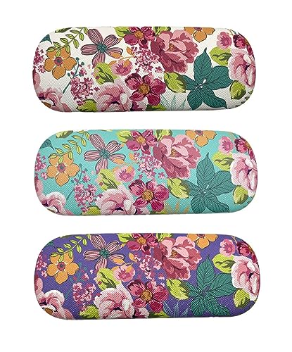 JAVOedge [4 PACK / 3 PACK], Printed Pattern Durable Hard Clamshell Eyeglass Case with Bonus Microfiber Cloth - color: Florals - Style B, size: 3 PACK