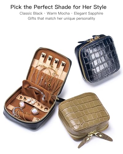 Portable Travel Jewelry Organizer for Rings Earrings Necklaces Bracelets - color: Brown