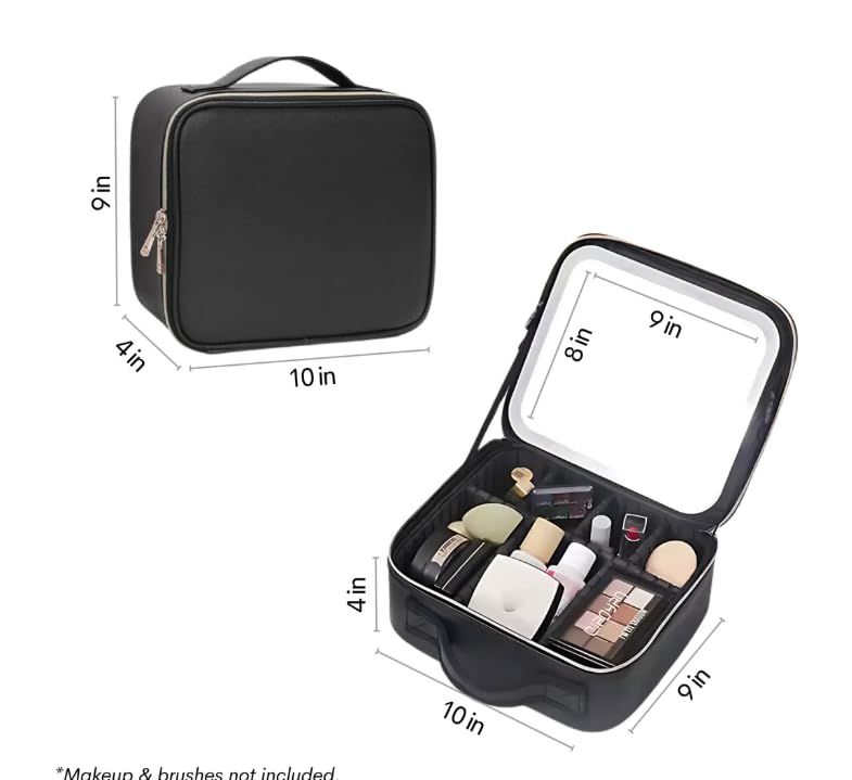 CosmoGlo Lighted Makeup Case With LED Mirror. Portable Travel Vanity Organizer With 3 Light Modes, Adjustable Dividers, Rechargeable, Durable Water-Resistant Bag For gifts for Women And Girls