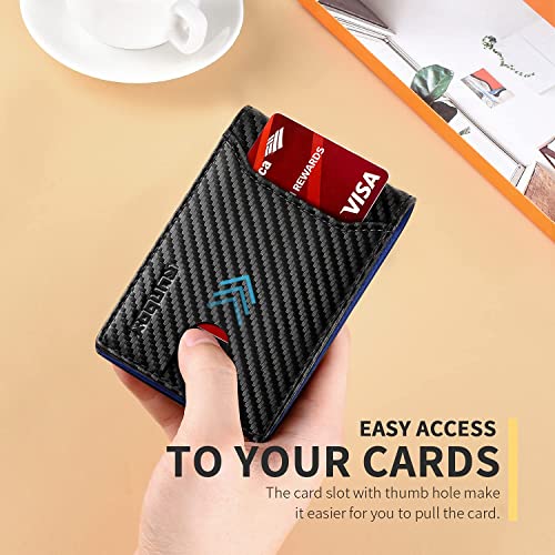 RUNBOX Wallet for Men, Slim Leather Bifold, RFID Blocking Card Holder - color: carbon black blue