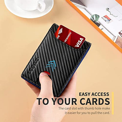 RUNBOX Wallet for Men, Slim Leather Bifold, RFID Blocking Card Holder - color: carbon black blue
