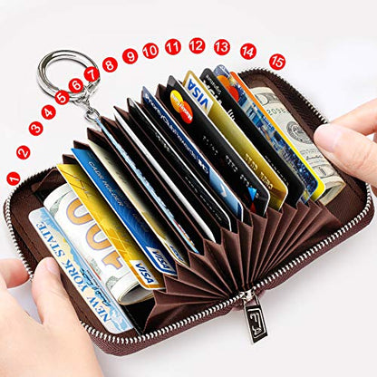 FurArt Zipper Wallet Women RFID Credit Card Holder keychain Wallet | ID Window RFID Blocking Compact Small business 15/16 slots - color: Carbon Fiber Black