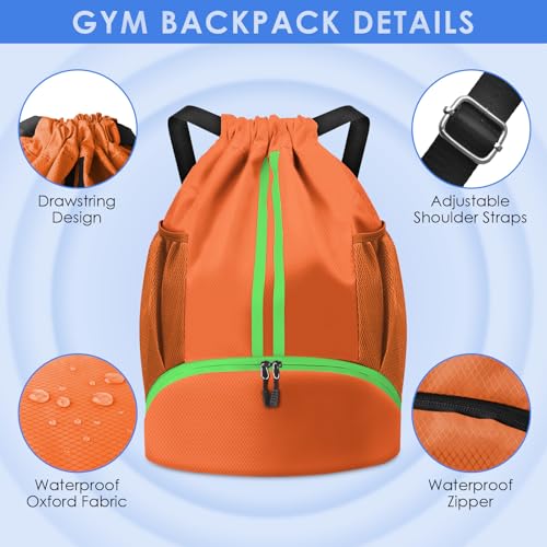 BROTOU Soccer Bags, Football Backpack, Volleyball Bag, Drawstring Backpack - color: Orange Yellow