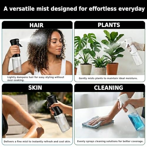 VIGOR PATH 200ml Continuous Mist Spray Bottle for Hair and Skin Care 4 Pack - color: Black & White - 4 Pack